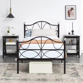 img 2 attached to VECELO Deluxe Crystal Ball Metal Platform Bed Frame - Twin Size with Headboard and Footboard, Steel Slat Support and No Box Spring Needed