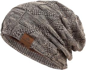 img 4 attached to 🧢 Winter Slouchy Beanie for Men - Fleece Lined Skull Cap Baggy Cable Knit Hat by PAGE ONE