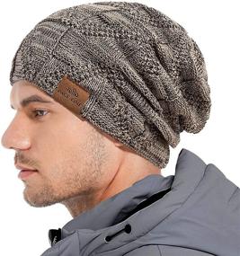 img 3 attached to 🧢 Winter Slouchy Beanie for Men - Fleece Lined Skull Cap Baggy Cable Knit Hat by PAGE ONE