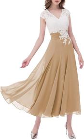 img 3 attached to Stunning Ivory Lace Top Chiffon Bridesmaid Dress for Mothers of the Bride - Cap Sleeves, V-Neck & Button Details