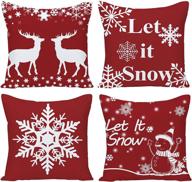 🎄 guhoo pack of 4 merry christmas snowflake linen throw pillow covers - personalized winter deer cushion cases for sofa - farmhouse square 18 inches logo