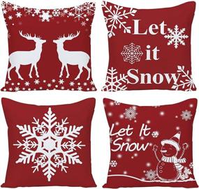 img 4 attached to 🎄 Guhoo Pack of 4 Merry Christmas Snowflake Linen Throw Pillow Covers - Personalized Winter Deer Cushion Cases for Sofa - Farmhouse Square 18 Inches