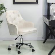 🪑 glitzhome velvet ergonomic home office chair - adjustable mid-back, lumbar support, swivel, armrest - cream white logo