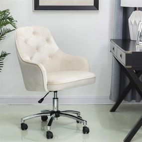 img 4 attached to 🪑 Glitzhome Velvet Ergonomic Home Office Chair - Adjustable Mid-Back, Lumbar Support, Swivel, Armrest - Cream White