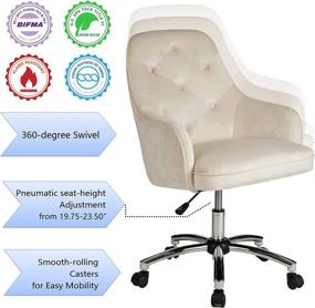 img 2 attached to 🪑 Glitzhome Velvet Ergonomic Home Office Chair - Adjustable Mid-Back, Lumbar Support, Swivel, Armrest - Cream White