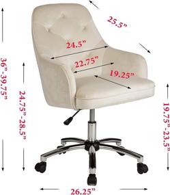 img 3 attached to 🪑 Glitzhome Velvet Ergonomic Home Office Chair - Adjustable Mid-Back, Lumbar Support, Swivel, Armrest - Cream White