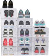 bengenta 12-pack shoe storage boxes: clear plastic stackable shoe organizer bins with front opening - white logo