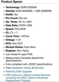 img 2 attached to OWC 6GB (2GB + 4GB) PC8500 DDR3 1066МГц SO-DIMM-память, совместима с Late 2008