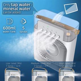 img 2 attached to NTMY Personal Air Conditioner Fan - Desk Portable Mini Evaporative Cooler with LED Light, 1/2/3 Hour Timer, 3 Wind Speeds & 3 Spray Modes - Ideal for Home, Office, and Travel