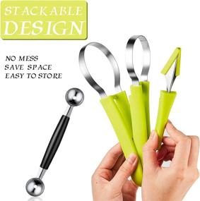 img 2 attached to 🍉 Stainless Steel Melon Baller Scoop Set - 2 Pieces | 4-in-1 Fruit Scooper with Seed Remover, Carving Knife, and Double-Sided Melon Baller | Ideal for Watermelon, Ice Cream, and More