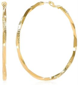 img 4 attached to 👸 Stylish Large Hoop Earrings: 14K Gold-Plated 925 Sterling Silver Cylindrical Light Gold Hoop Set for Ladies and Girls