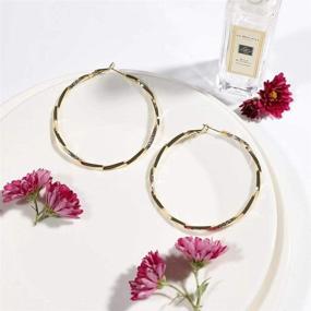 img 2 attached to 👸 Stylish Large Hoop Earrings: 14K Gold-Plated 925 Sterling Silver Cylindrical Light Gold Hoop Set for Ladies and Girls