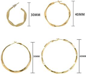 img 3 attached to 👸 Stylish Large Hoop Earrings: 14K Gold-Plated 925 Sterling Silver Cylindrical Light Gold Hoop Set for Ladies and Girls