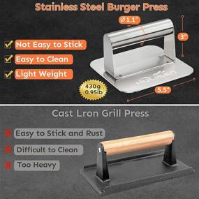 img 2 attached to 🍔 HULISEN Stainless Steel Burger Press - Non-Stick Smooth Hamburger Smasher - Square Bacon Grill Press | Professional Griddle Accessories Kit for Flat Top Griddle Grill Cooking | Gift Package