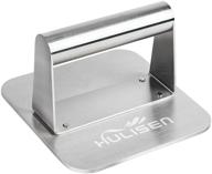 🍔 hulisen stainless steel burger press - non-stick smooth hamburger smasher - square bacon grill press | professional griddle accessories kit for flat top griddle grill cooking | gift package logo