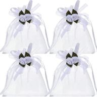 🎁 shappy 100pcs white rose organza present bags: jewelry, cosmetics, candy & more | wedding favor, treat bag with silk drawstring for party, christmas (4x4.72in) logo