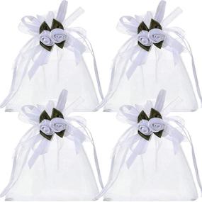 img 4 attached to 🎁 Shappy 100pcs White Rose Organza Present Bags: Jewelry, Cosmetics, Candy & More | Wedding Favor, Treat Bag with Silk Drawstring for Party, Christmas (4x4.72in)