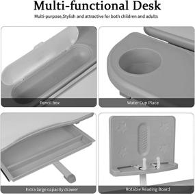 img 1 attached to 🪑 Versatile Kids Desk and Chair Set: Adjustable Height Study Desk with Tiltable Desktop, Bookstand, Ergonomic Design, Storage Drawer – Grey