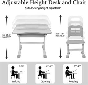 img 3 attached to 🪑 Versatile Kids Desk and Chair Set: Adjustable Height Study Desk with Tiltable Desktop, Bookstand, Ergonomic Design, Storage Drawer – Grey