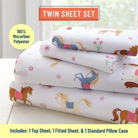 img 3 attached to 🐴 Microfiber Twin Sheet Set for Boys and Girls - Includes Top Sheet, Fitted Sheet, and Pillowcase - BPA-Free - Olive Kids (Horses) by Wildkin