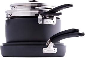 img 4 attached to 🍳 GreenPan Stackable Cookware Set - Levels, 6 Piece, Hard Anodized Ceramic Nonstick, Black