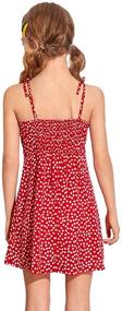 img 3 attached to 👗 Boho Floral Knot Spaghetti Strap Shirred Cami Dress Sundress by Romwe for Girls