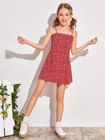 img 2 attached to 👗 Boho Floral Knot Spaghetti Strap Shirred Cami Dress Sundress by Romwe for Girls