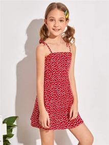 img 1 attached to 👗 Boho Floral Knot Spaghetti Strap Shirred Cami Dress Sundress by Romwe for Girls