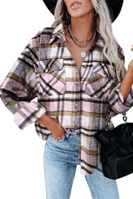 img 4 attached to YOCUR Flannel Jackets Cardigan Apricot Women's Clothing and Coats, Jackets & Vests