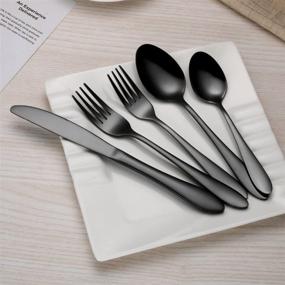 img 2 attached to 20 Piece Black Titanium Coated Stainless Steel Flatware Set - Service for 4, Elegant Black Silverware Set with Shiny Finish