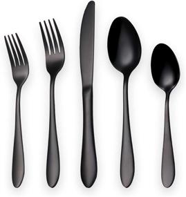 img 4 attached to 20 Piece Black Titanium Coated Stainless Steel Flatware Set - Service for 4, Elegant Black Silverware Set with Shiny Finish
