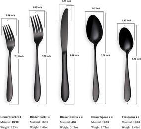 img 3 attached to 20 Piece Black Titanium Coated Stainless Steel Flatware Set - Service for 4, Elegant Black Silverware Set with Shiny Finish