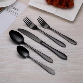 img 1 attached to 20 Piece Black Titanium Coated Stainless Steel Flatware Set - Service for 4, Elegant Black Silverware Set with Shiny Finish
