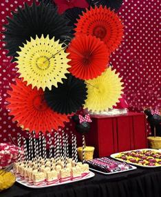 img 1 attached to 🎉 Mickey Mouse 1st Birthday Decorations Kit: 7pcs Yellow Red Black Tissue Paper Fans - Perfect for Minnie Mouse Birthday Party/Spain Decorations