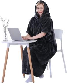 img 4 attached to 🔥 Waitu Wearable Blanket Sweatshirt for Work and Cooking, Ultra-Warm Big Blanket Hoodie for Women and Men, Thick Flannel Blanket with Oversized Pocket and Sleeveless Design - Dark Gray