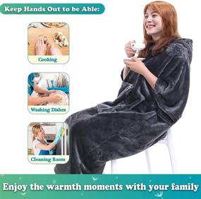img 2 attached to 🔥 Waitu Wearable Blanket Sweatshirt for Work and Cooking, Ultra-Warm Big Blanket Hoodie for Women and Men, Thick Flannel Blanket with Oversized Pocket and Sleeveless Design - Dark Gray