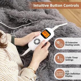 img 2 attached to 🔥 Sted Electric Heated Blanket Throw - 10 Heating Settings, Faux Fur Sherpa, 3 Timing Settings, LCD Display, Overheating Protection, Machine Washable 50"x60" Grey