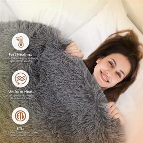 img 1 attached to 🔥 Sted Electric Heated Blanket Throw - 10 Heating Settings, Faux Fur Sherpa, 3 Timing Settings, LCD Display, Overheating Protection, Machine Washable 50"x60" Grey