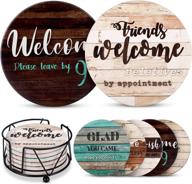 🏡 hilarious farmhouse coasters for coffee table - 6 sarcastic absorbent stone cork drink coasters, complete with holder, perfect housewarming gift for new homeowners - protect wooden tables in style! logo