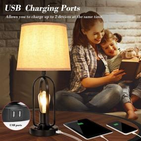 img 3 attached to VATONI Table Lamp Set of 2: Dimmable Industrial Lamps with USB Charging Port, Ideal for Living Room and Bedroom, Includes 4 Bulbs