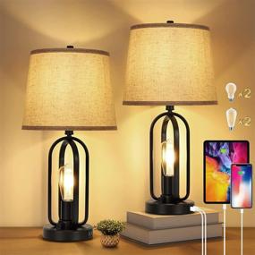 img 4 attached to VATONI Table Lamp Set of 2: Dimmable Industrial Lamps with USB Charging Port, Ideal for Living Room and Bedroom, Includes 4 Bulbs