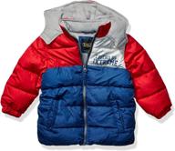 stay warm and stylish with the ixtreme boys' little colorblock puffer jacket logo