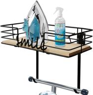 vrbff ironing board hanger: wall mount shelf with large storage wooden basket and removable hooks, suitable for all types of y-leg ironing boards - ideal organizer for iron and ironing board storage, decorative display logo