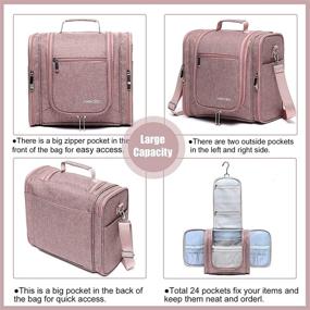 img 1 attached to 🌸 ANNCED Large Capacity Hanging Travel Toiletry Bag with Shoulder Strap - Waterproof Organizer Kit for Toiletries, Cosmetics, and More - Dusty Pink