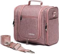 🌸 annced large capacity hanging travel toiletry bag with shoulder strap - waterproof organizer kit for toiletries, cosmetics, and more - dusty pink logo