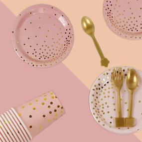 img 2 attached to 🎉 168pcs Pink Gold Party Supplies - Disposable Tableware Set for Weddings & Birthdays - Serves 24