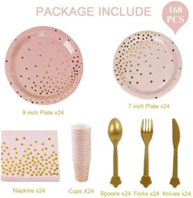 img 3 attached to 🎉 168pcs Pink Gold Party Supplies - Disposable Tableware Set for Weddings & Birthdays - Serves 24