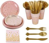 🎉 168pcs pink gold party supplies - disposable tableware set for weddings & birthdays - serves 24 logo