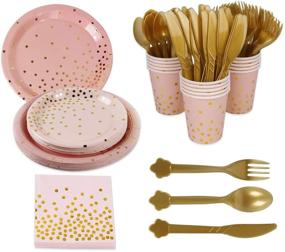 img 4 attached to 🎉 168pcs Pink Gold Party Supplies - Disposable Tableware Set for Weddings & Birthdays - Serves 24