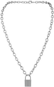 img 4 attached to 7th Moon Lock Pendant Necklace: Stylish Punk Multilayer Choker for Women & Girls in Silver
